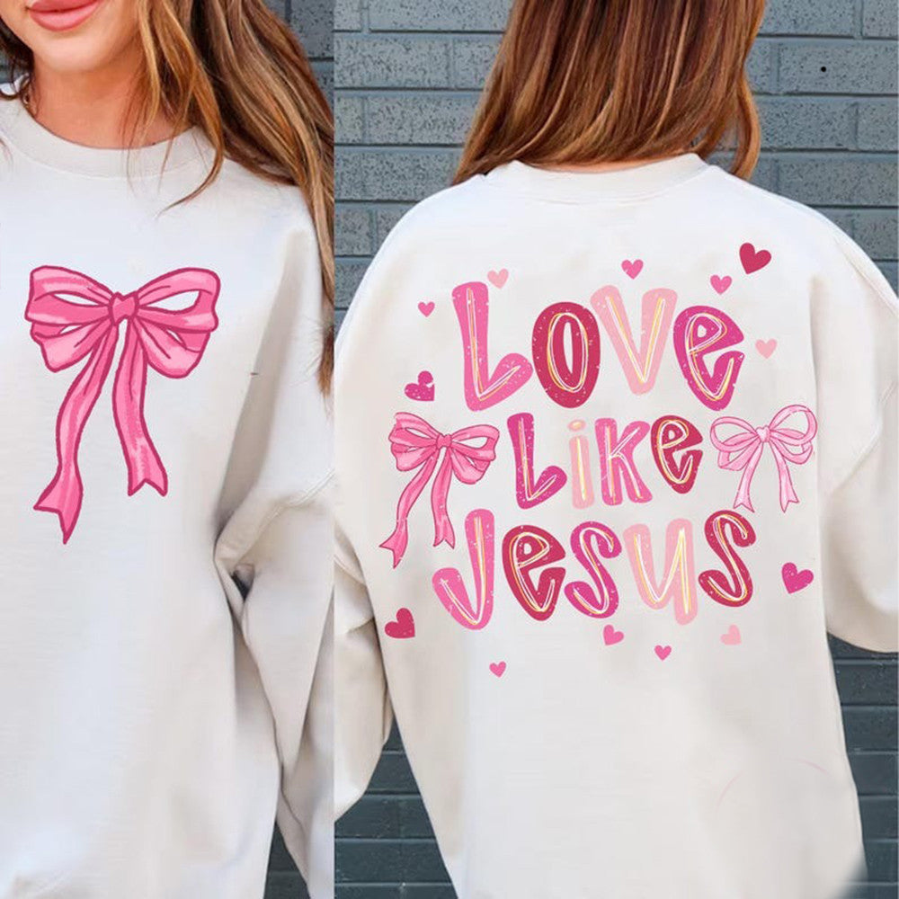 Love Like Jesus Pink Coquette Cross Sweatshirt Valentine Women's Clothing Gifts For Wife
