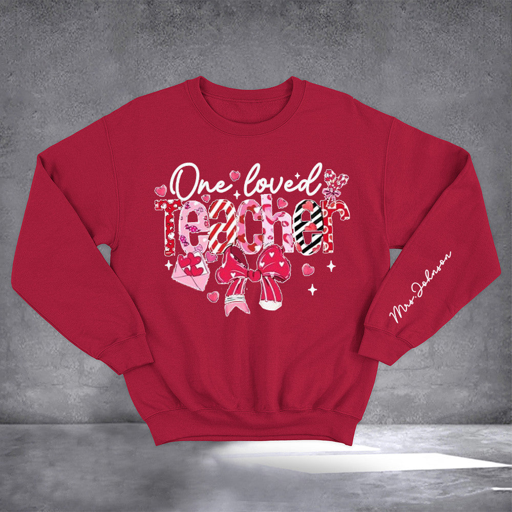One Loved Teacher Pink Bow Sweatshirt Teacher Valentine Sweatshirt Gifts For Women