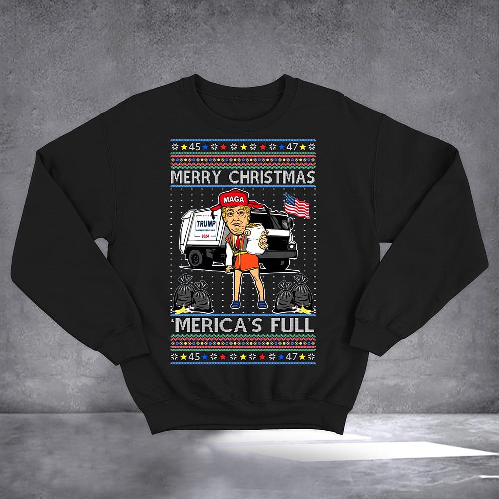 Merry Christmas Merica's Full Trump Sweatshirt Funny Trump Sweatshirt Gifts For Republican