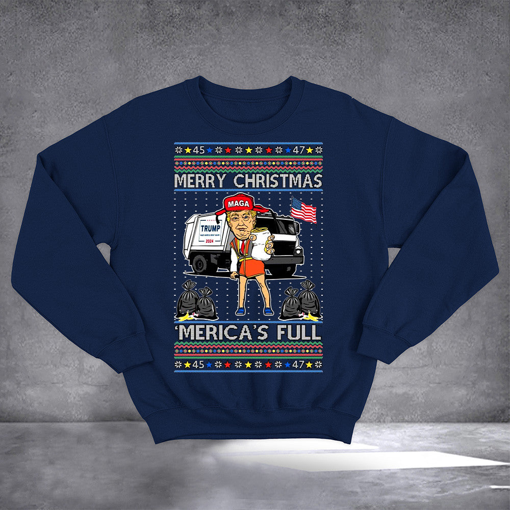 Merry Christmas Merica's Full Trump Sweatshirt Funny Trump Sweatshirt Gifts For Republican