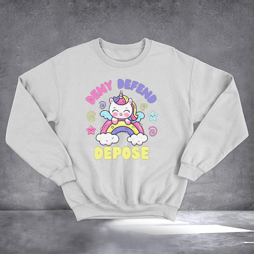 Unicorn Deny Defend Depose Sweatshirt Cute Graphic Sweatshirt Universal Healthcare Merch