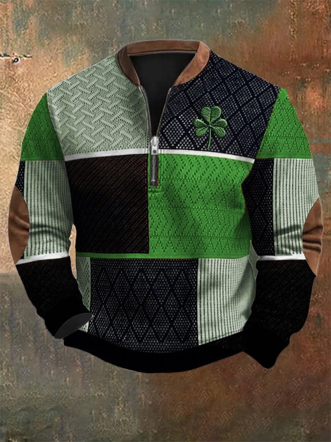 Happy St Patrick's Day Zip Collar Sweatshirt Shamrock Best Patty Patrick's Day Gifts 2025