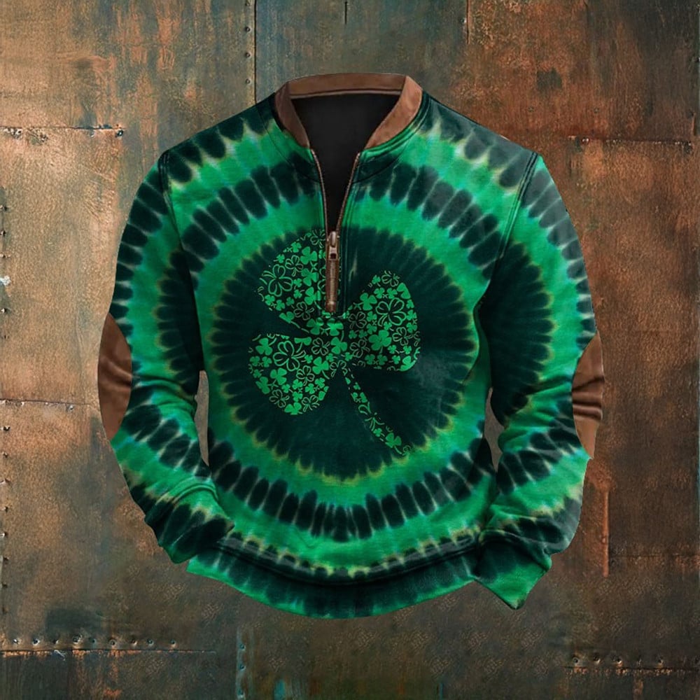 Irish Shamrock Tie Dye Zip Sweatshirt St Patrick's Day Clothing Gifts For Irish