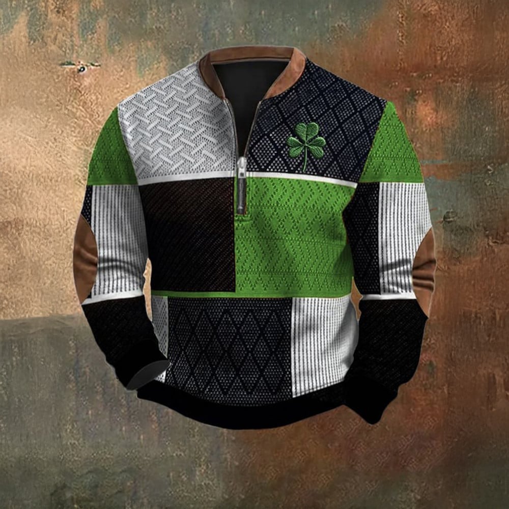 Saint Patrick's Day Shamrock Half Zip Sweatshirt Retro Irish Clothing Gifts For Men