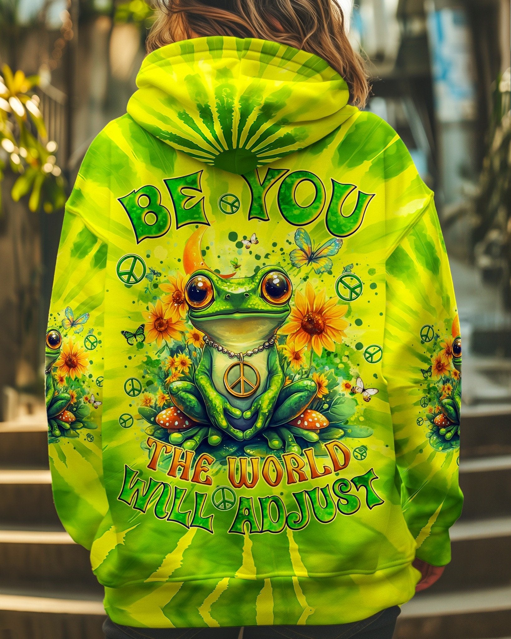 Frog Be You The World Will Adjust Tie Dye Hoodie Groovy Hippie Peace Hooded Sweatshirt