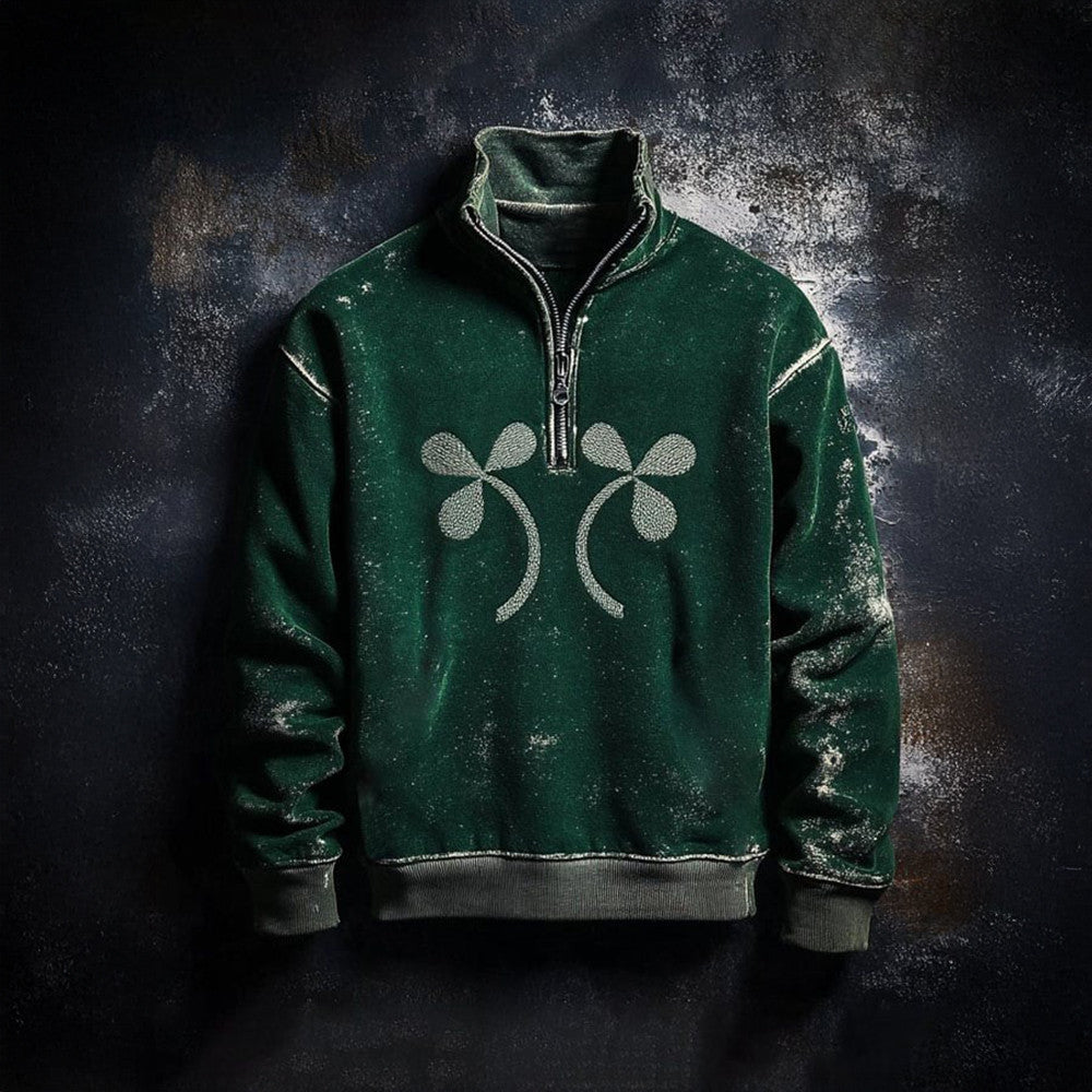 Saint Patrick's Day Irish Shamrock Half Zip Sweatshirt Retro Irish Clothing Gifts For Holiday