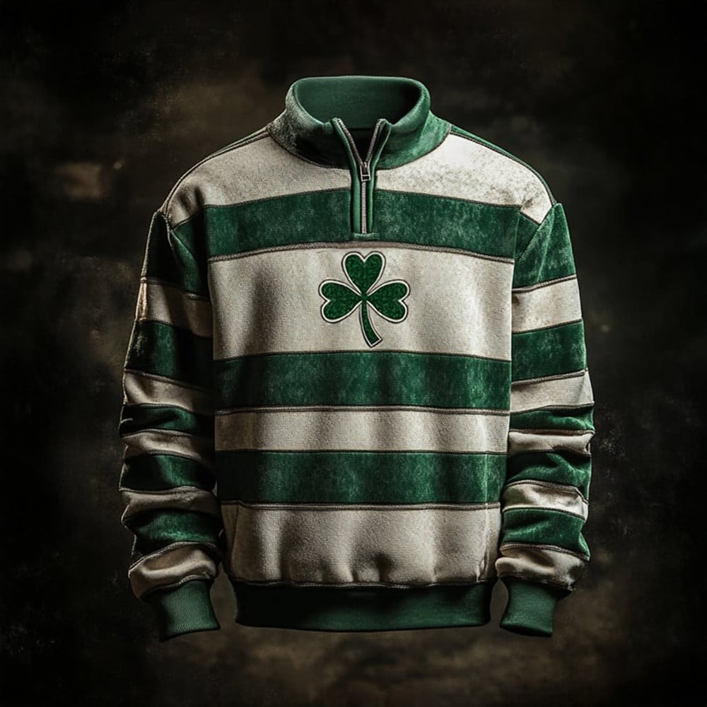 Saint Patrick's Day Irish Shamrock Half Zip Sweatshirt Vintage Irish Clothing Gifts For Him