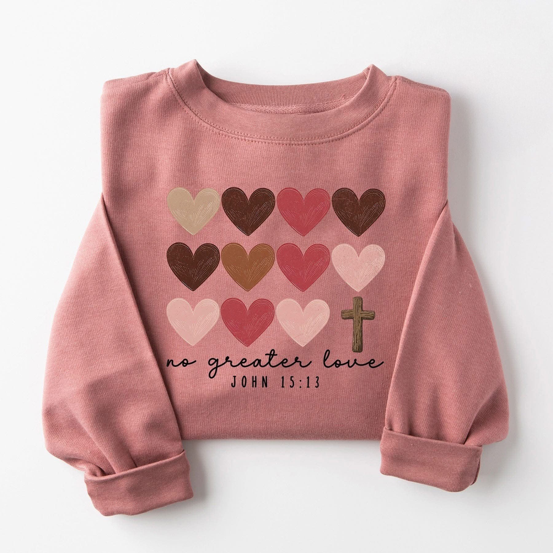 No Greater Love John 15-13 Heart Cross Sweatshirt Women's Bible Faith Christian Apparel