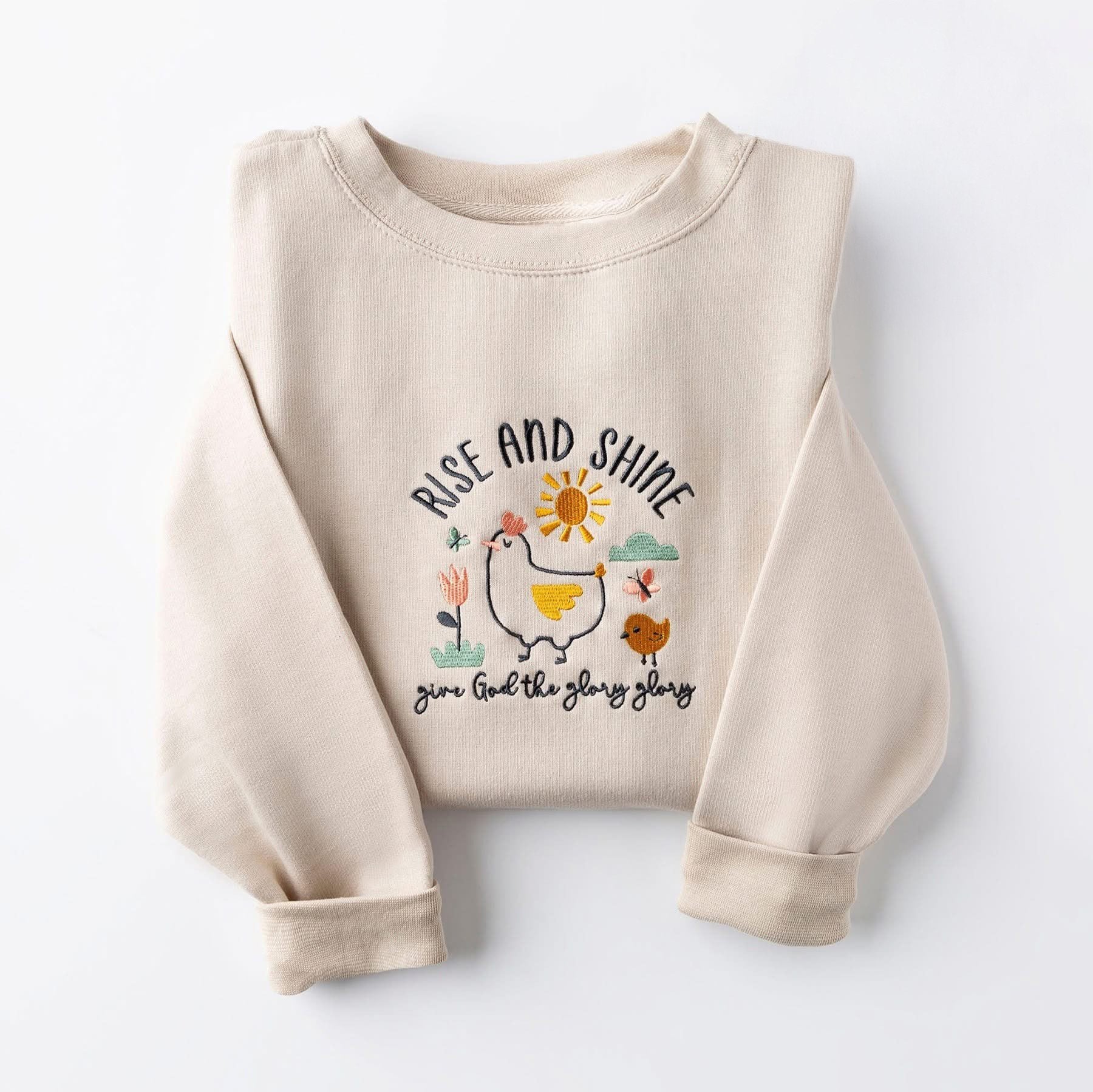 Chicken Rise And Shine Give God The Glory Embroidered Sweatshirt Cute Easter Gifts