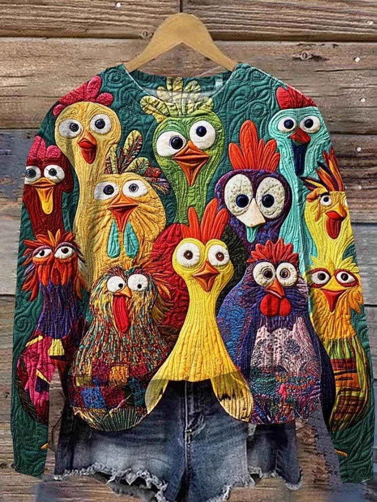 Whimsical Chicken Colorful Sweatshirt Funny Cute Presents For Chicken Lovers