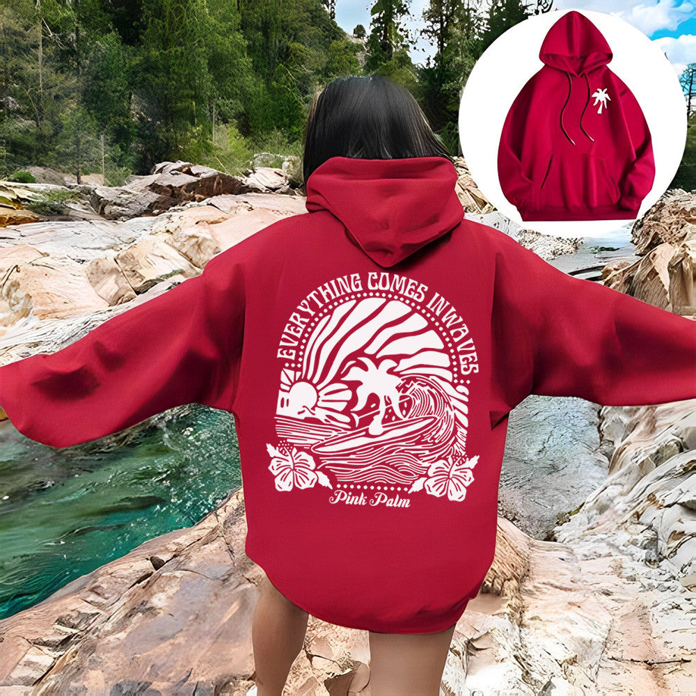 Pink Palm Puff Hoodie Ping Pong Puff Hooded Sweatshirt Everything Comes In Waves