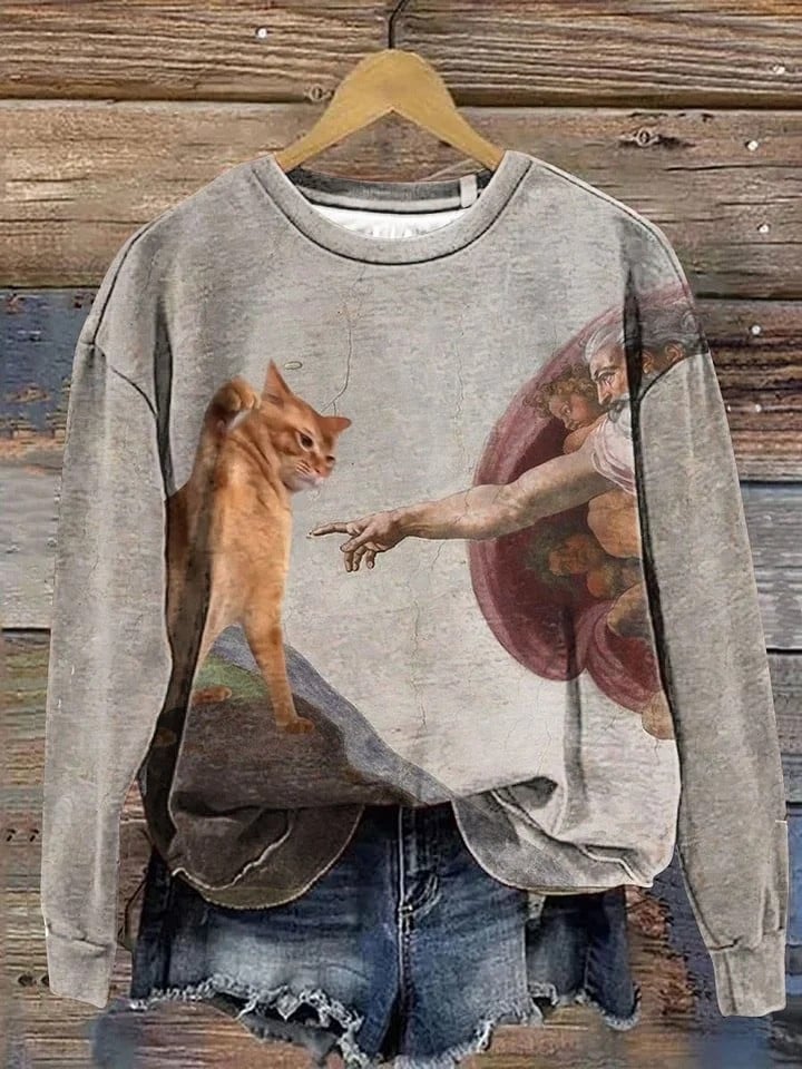 Cat The Creation Of Adam T-Shirt Vintage Art Funny Cat Meme Shirt Gift Ideas