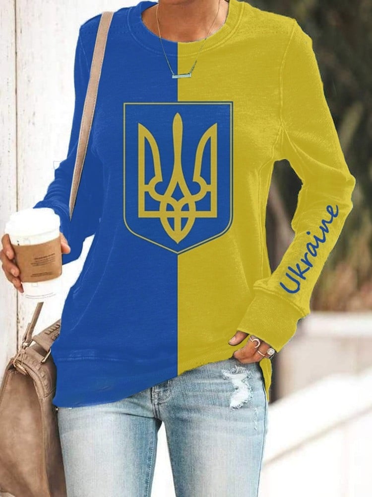 Stand With Ukraine Sweatshirt Trident Symbol Support Ukraine Clothing For Women