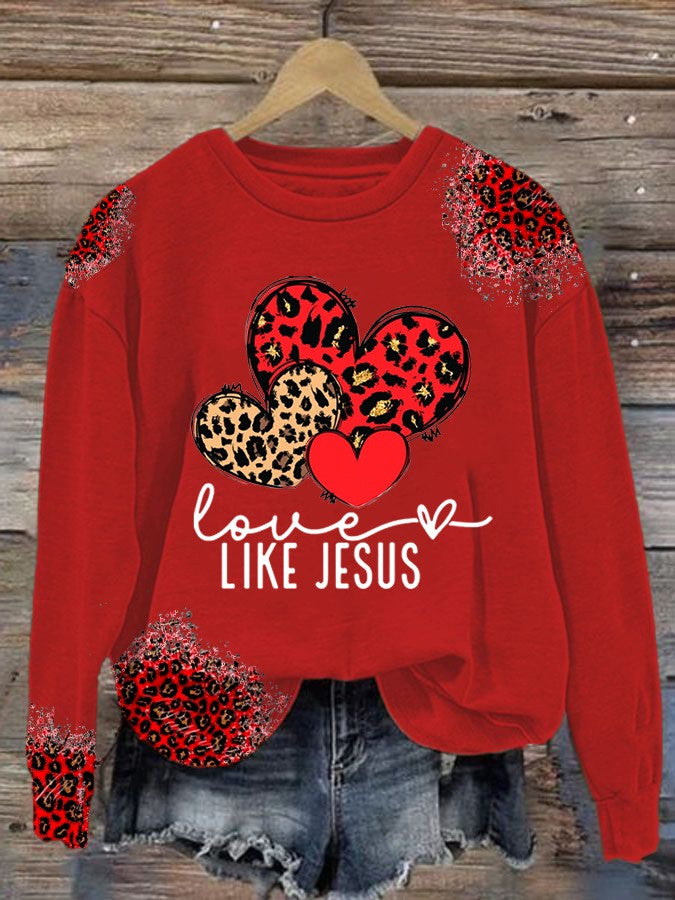 Love Like Jesus Women's Sweatshirt Leopard Print Faith Christian Gifts For Her