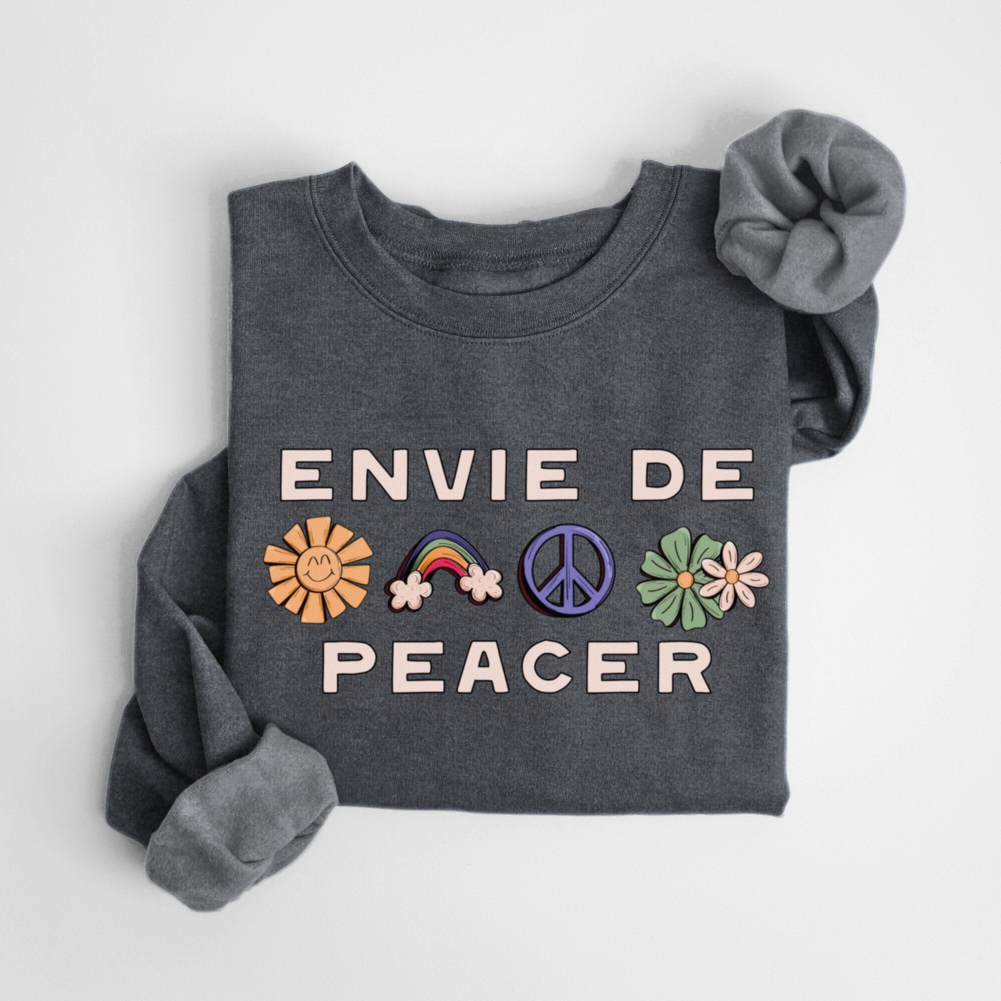 Envie De Peace Sweatshirt French Flower Peace Sign Symbol Crewneck Sweatshirt Gifts