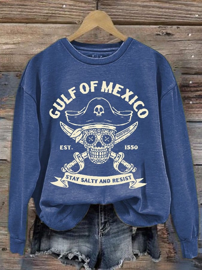 Sugar Skull Pirate Gulf Of Mexico EST 1550 Sweatshirt Stay Salty And Resist Apparel