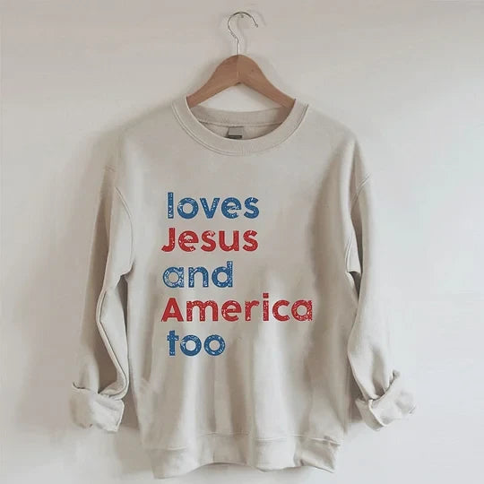 Loves Jesus And America Too Sweatshirt Women's Christian Sweatshirt Gifts For Mom