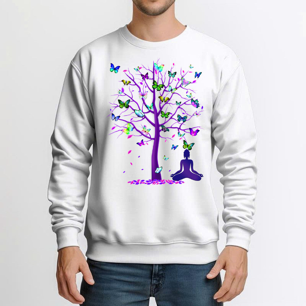 Butterfly Tree Meditation Sweatshirt Cute Butterfly Good Gifts For Girlfriend