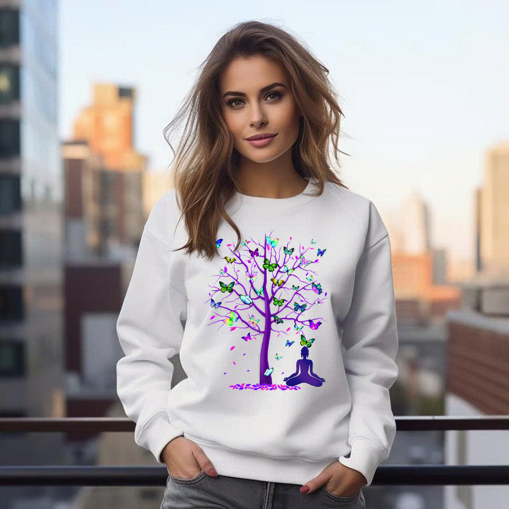 Butterfly Tree Meditation Sweatshirt Cute Butterfly Good Gifts For Girlfriend