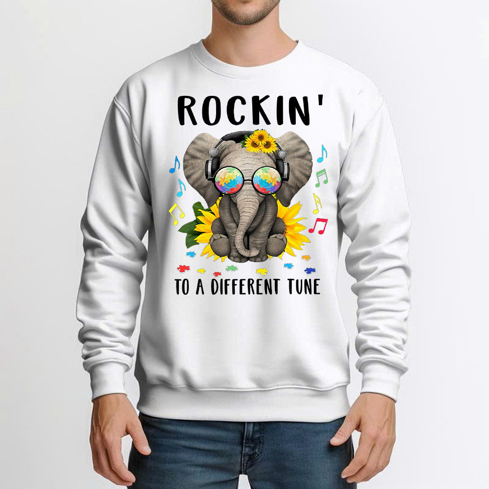 Elephant Autism Awareness Shirt Rockin To A Different Tune Autism Sweatshirt For Teachers