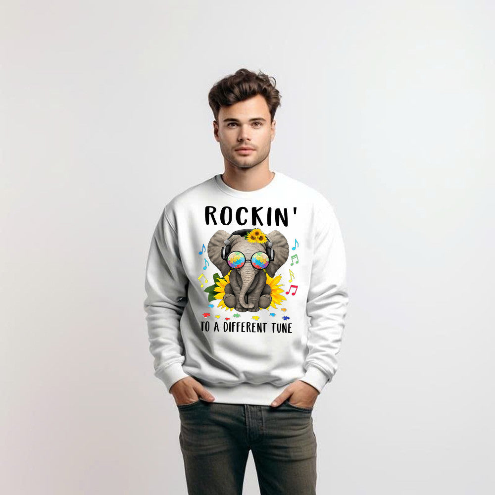 Elephant Autism Awareness Shirt Rockin To A Different Tune Autism Sweatshirt For Teachers