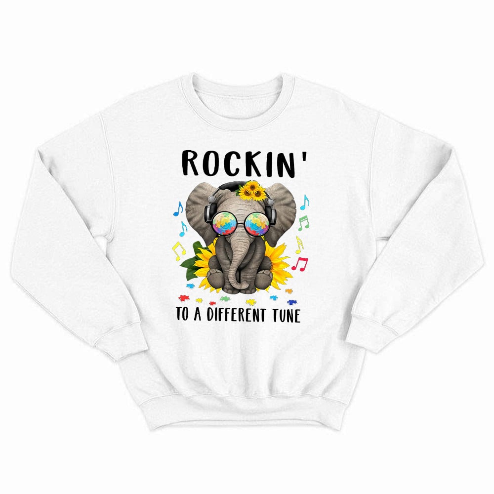 Elephant Autism Awareness Shirt Rockin To A Different Tune Autism Sweatshirt For Teachers