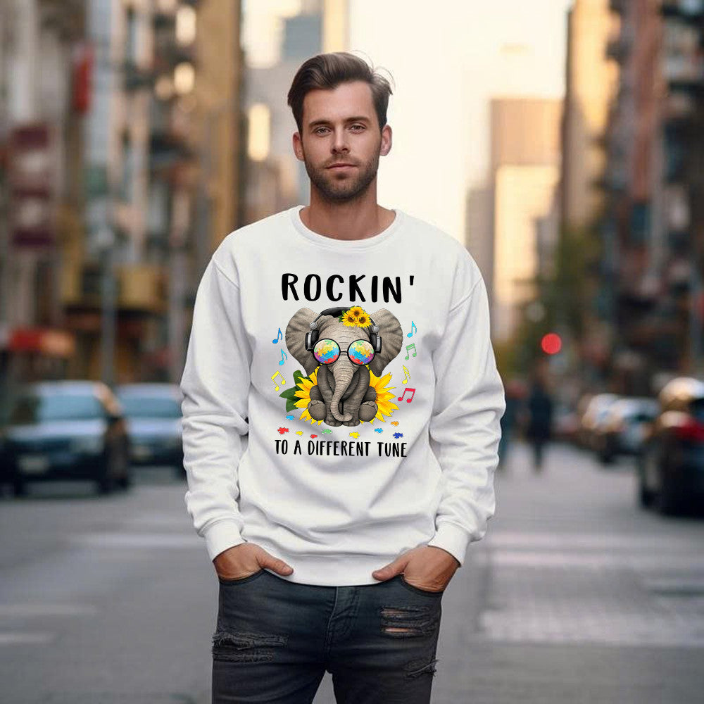 Elephant Autism Awareness Shirt Rockin To A Different Tune Autism Sweatshirt For Teachers