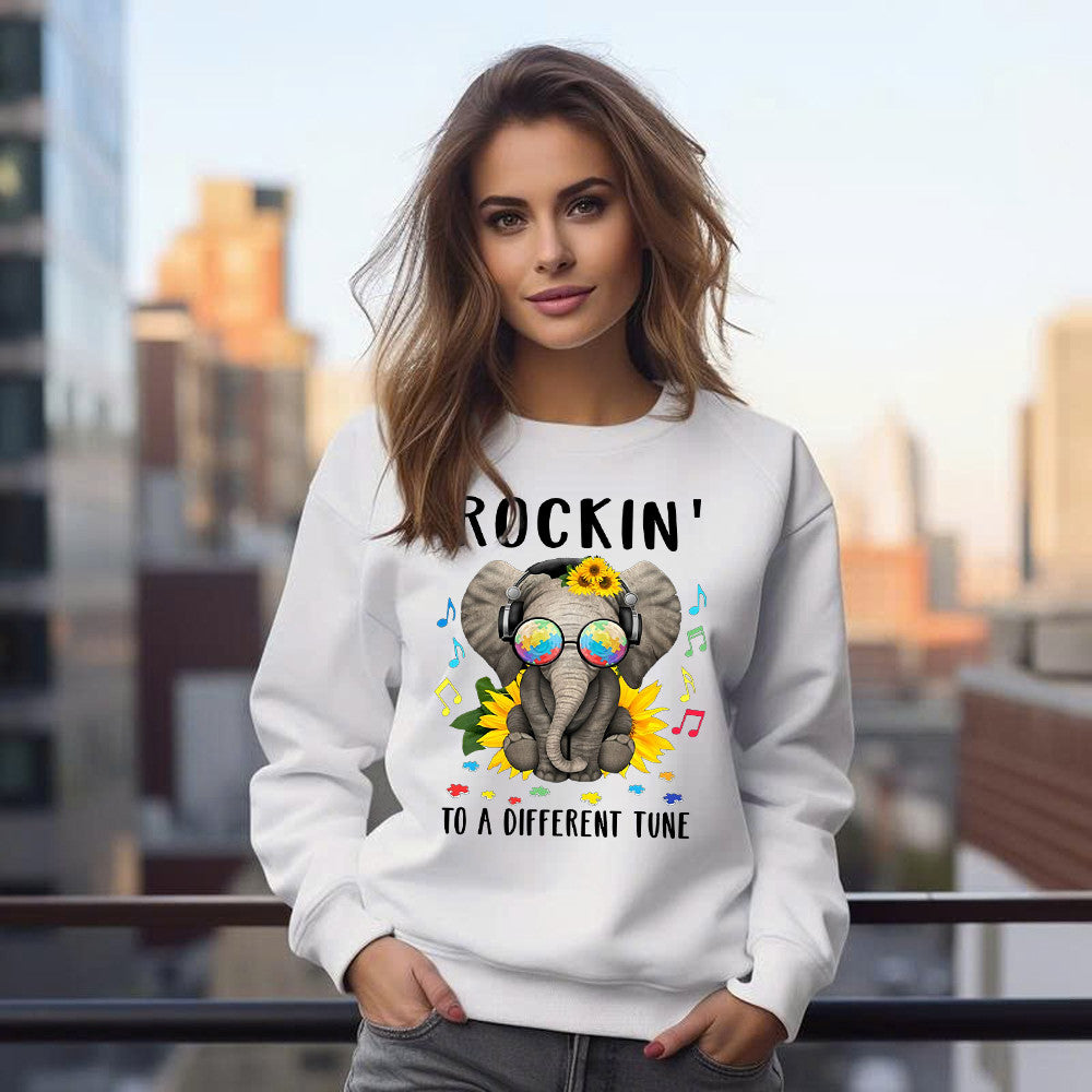 Elephant Autism Awareness Shirt Rockin To A Different Tune Autism Sweatshirt For Teachers