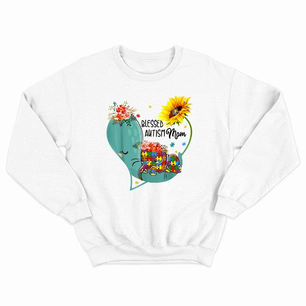 Elephant Sunflower Blessed Autism Mom Shirt Autism Awareness Sweatshirt Best Gift For Mothers