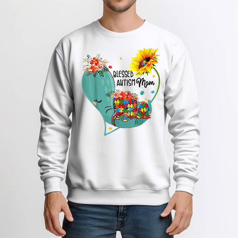 Elephant Sunflower Blessed Autism Mom Shirt Autism Awareness Sweatshirt Best Gift For Mothers
