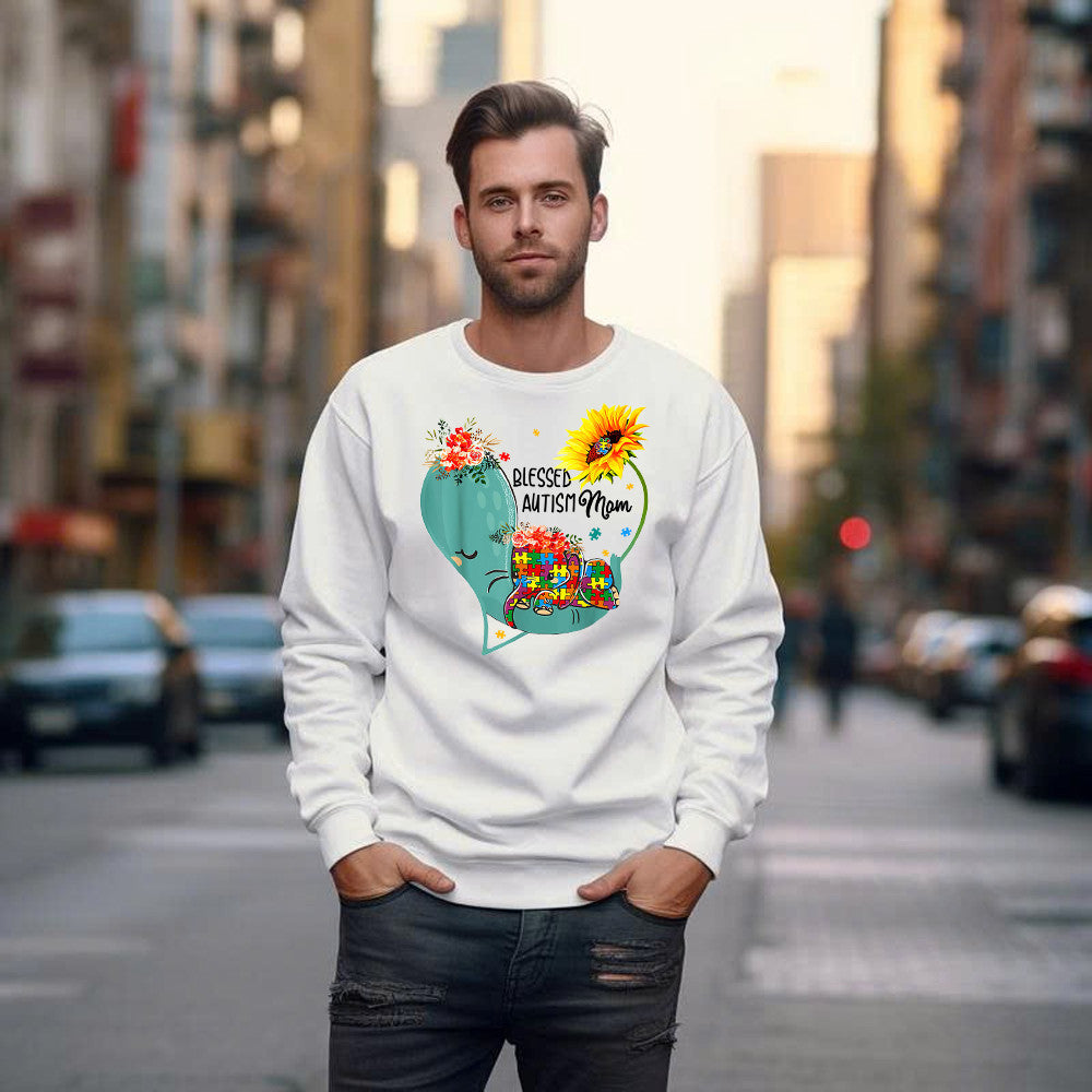 Elephant Sunflower Blessed Autism Mom Shirt Autism Awareness Sweatshirt Best Gift For Mothers