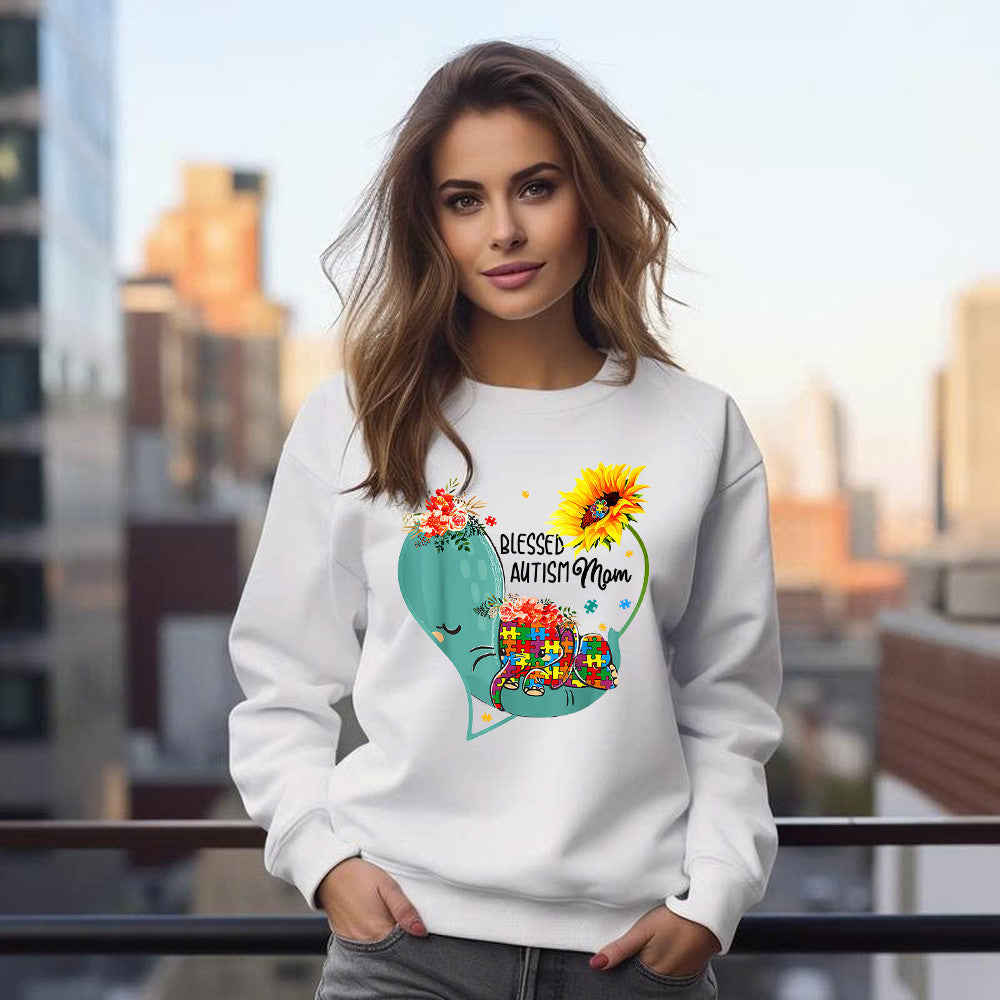 Elephant Sunflower Blessed Autism Mom Shirt Autism Awareness Sweatshirt Best Gift For Mothers