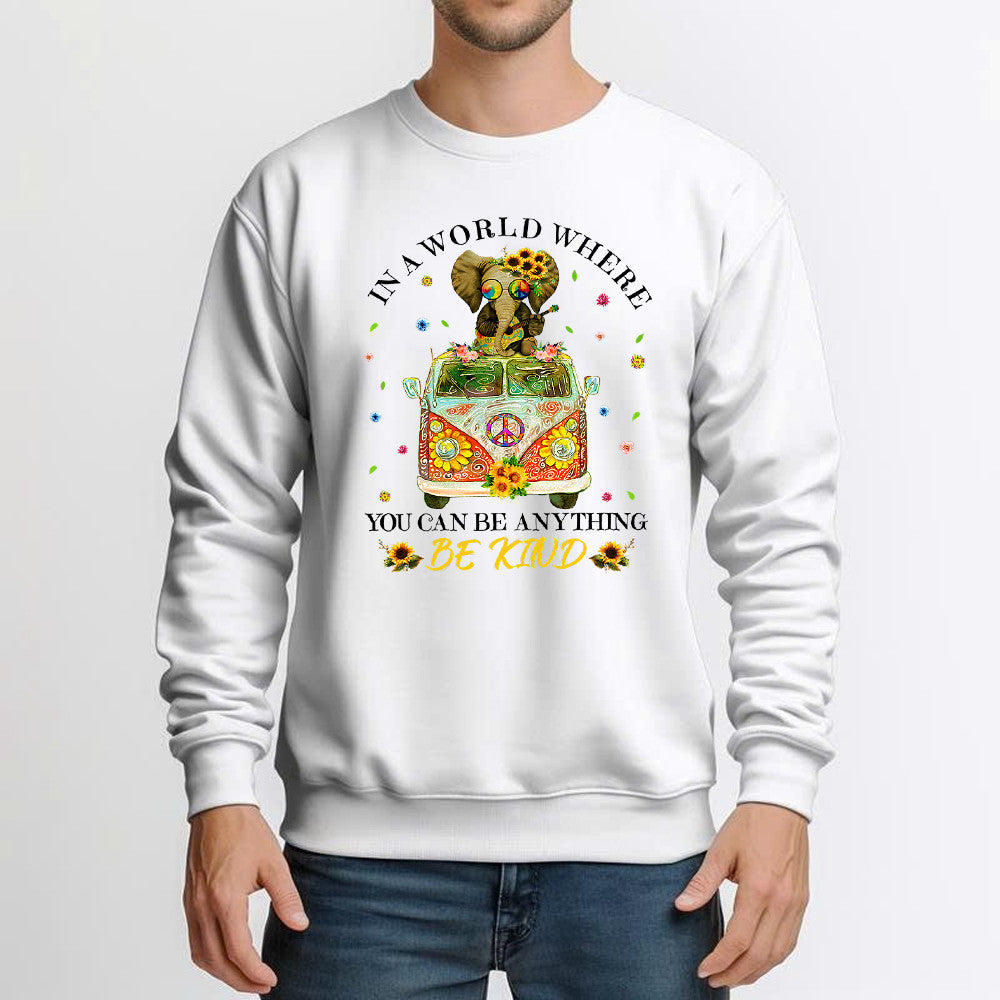 In A World Where You Can Be Anything Be Kind Shirt Hippie Elephant Peace Sign Sweatshirt For 2025