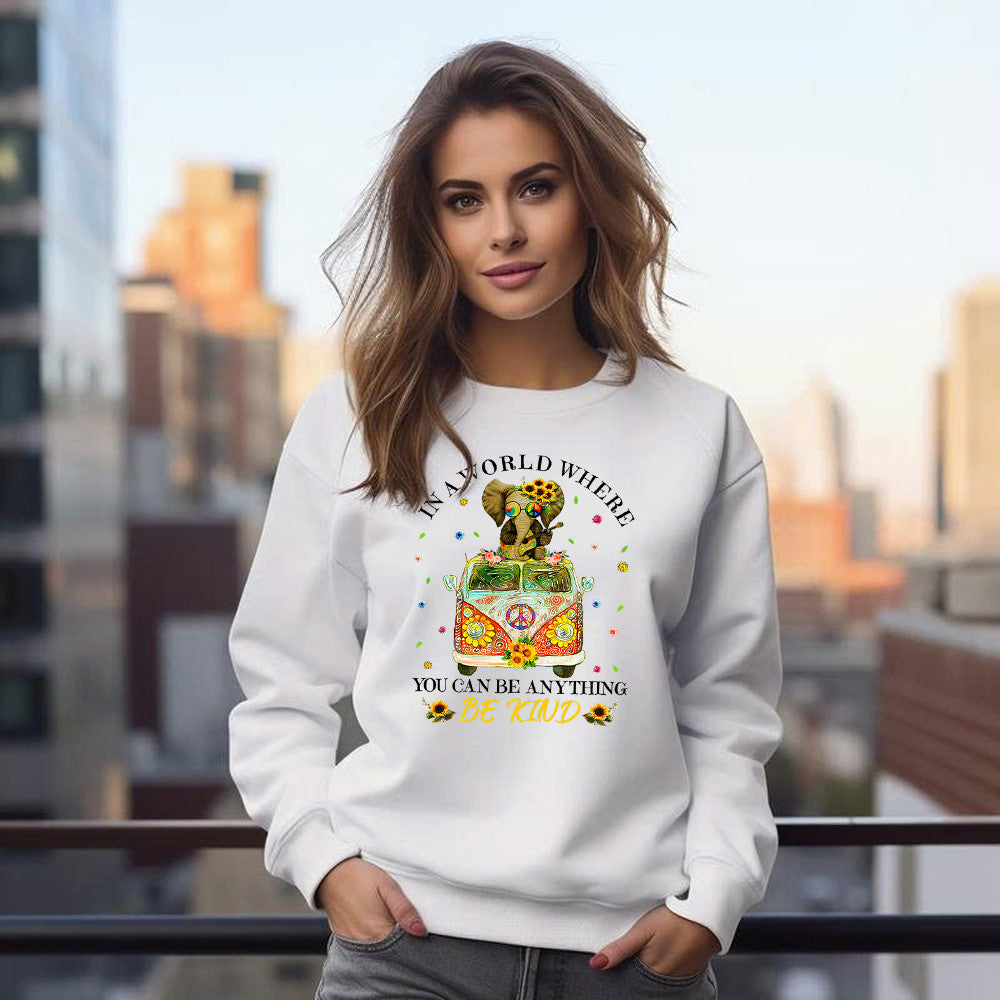 In A World Where You Can Be Anything Be Kind Shirt Hippie Elephant Peace Sign Sweatshirt For 2025