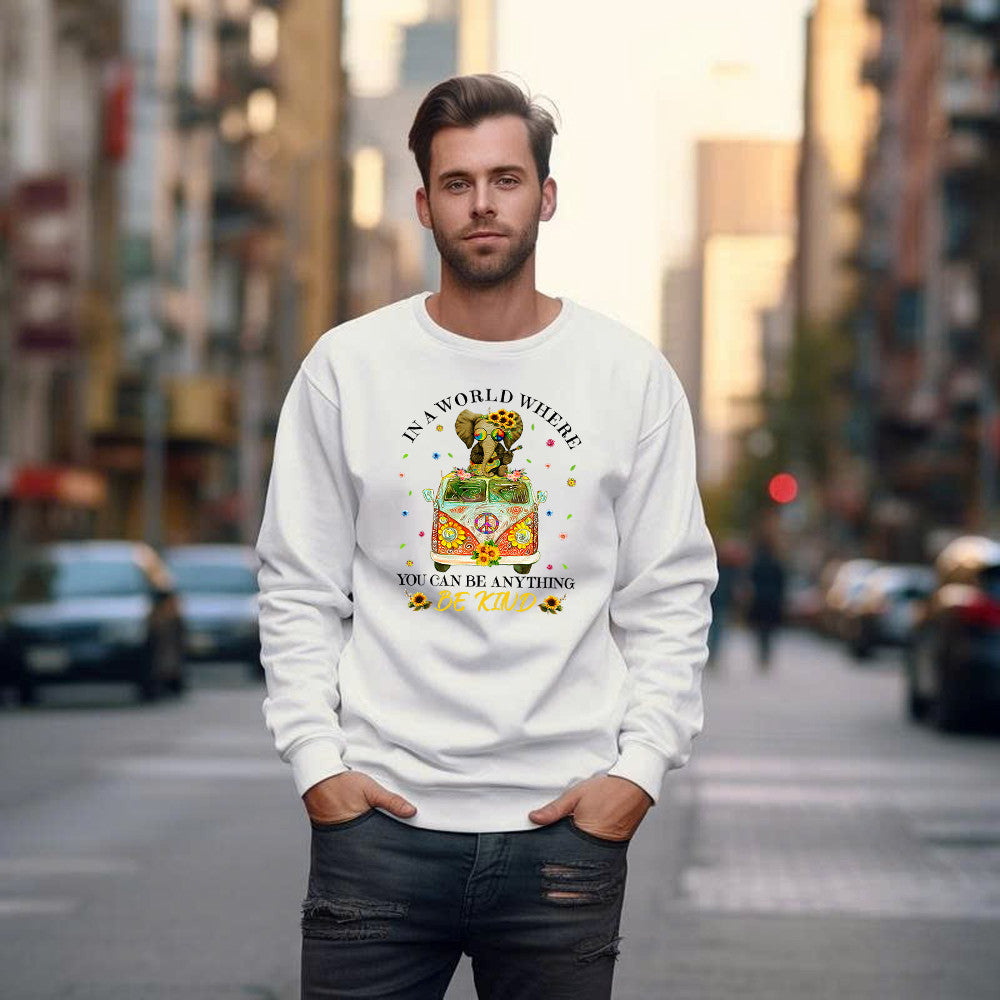 In A World Where You Can Be Anything Be Kind Shirt Hippie Elephant Peace Sign Sweatshirt For 2025
