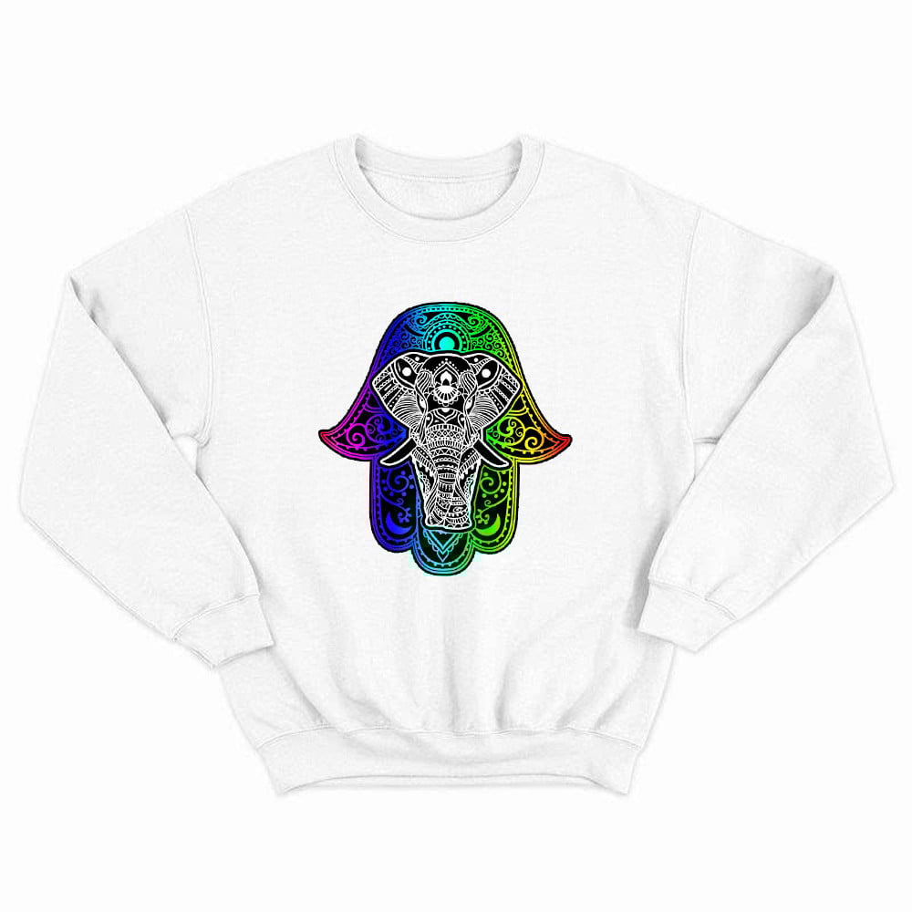 Indian Hamsa With Elephant Mandala Sweatshirt Women's Vintage Graphic Tees Gifts Idea
