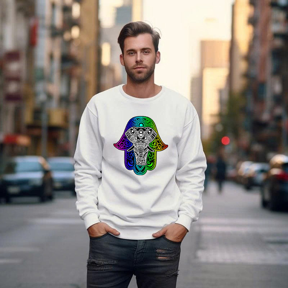 Indian Hamsa With Elephant Mandala Sweatshirt Women's Vintage Graphic Tees Gifts Idea