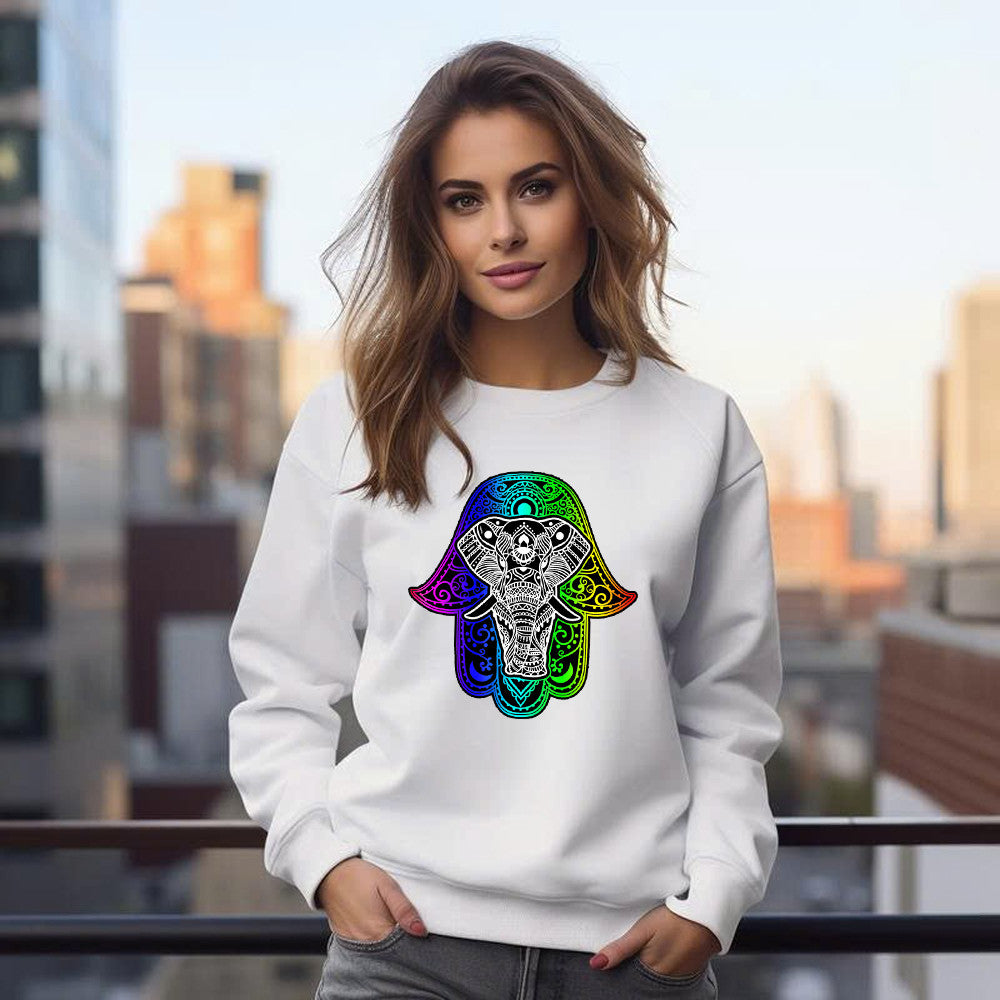 Indian Hamsa With Elephant Mandala Sweatshirt Women's Vintage Graphic Tees Gifts Idea