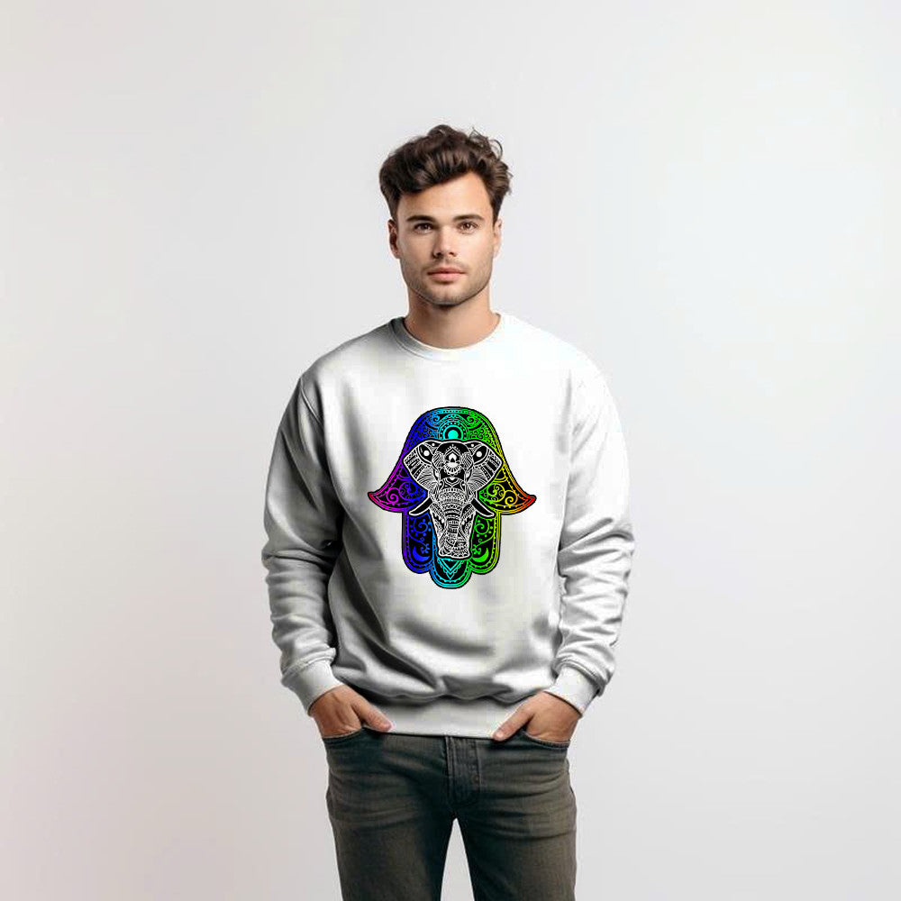 Indian Hamsa With Elephant Mandala Sweatshirt Women's Vintage Graphic Tees Gifts Idea
