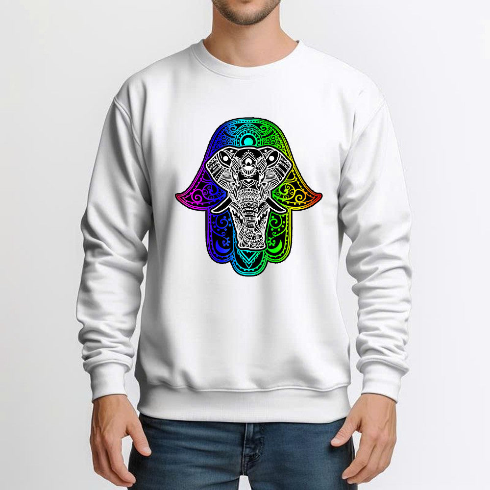 Indian Hamsa With Elephant Mandala Sweatshirt Women's Vintage Graphic Tees Gifts Idea