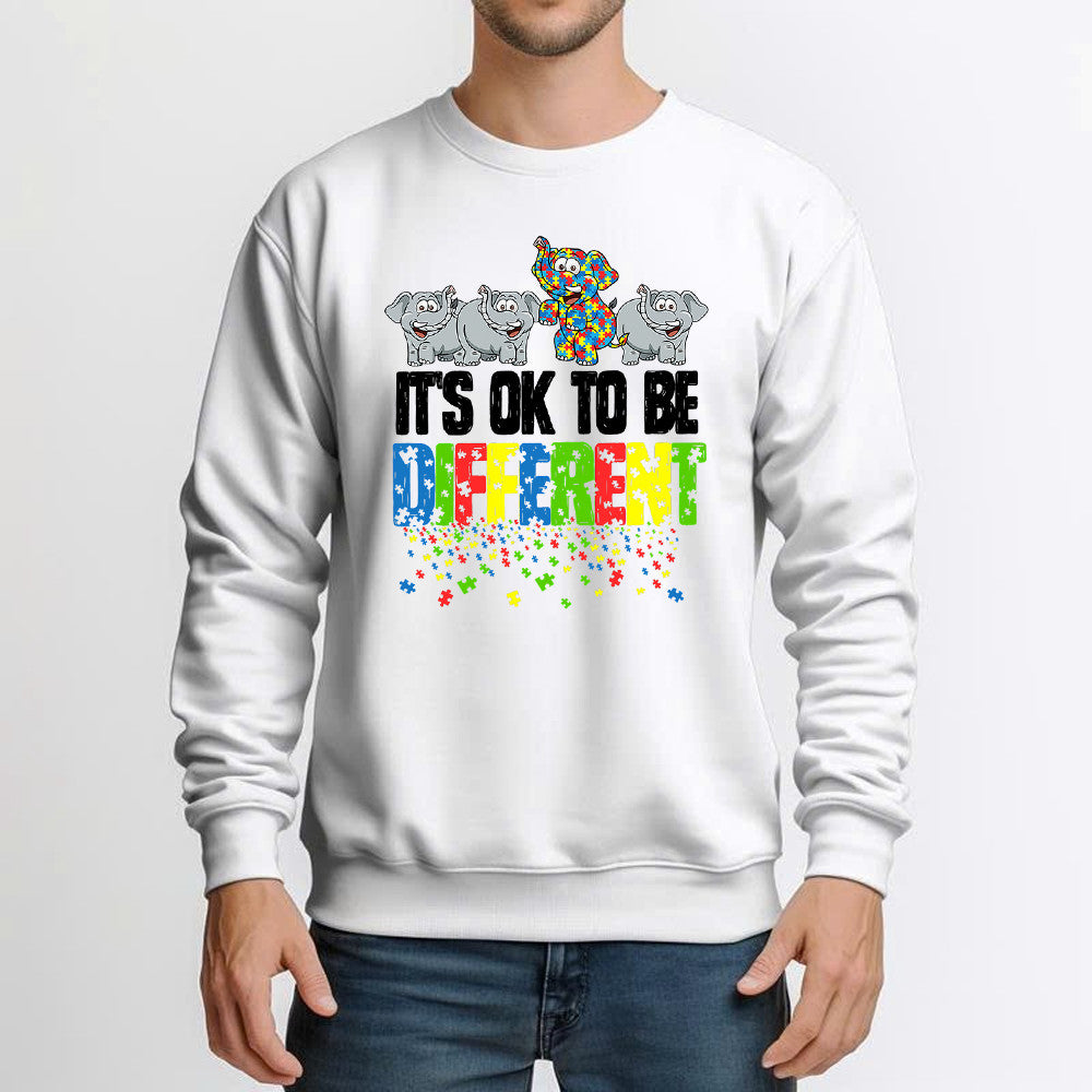 It's Ok To Be Different Sweatshirt Funny Elephants Autism Awareness Apparel