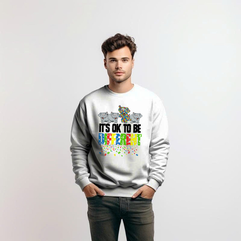 It's Ok To Be Different Sweatshirt Funny Elephants Autism Awareness Apparel