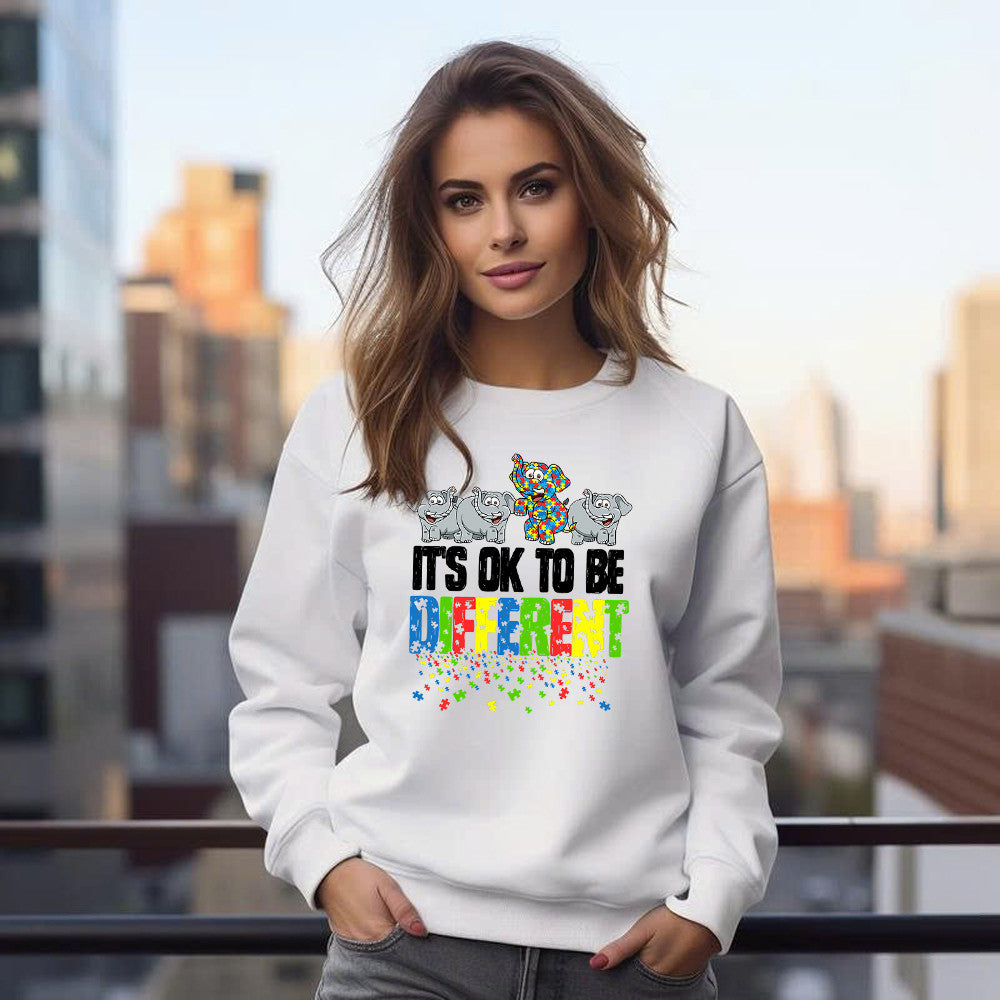 It's Ok To Be Different Sweatshirt Funny Elephants Autism Awareness Apparel