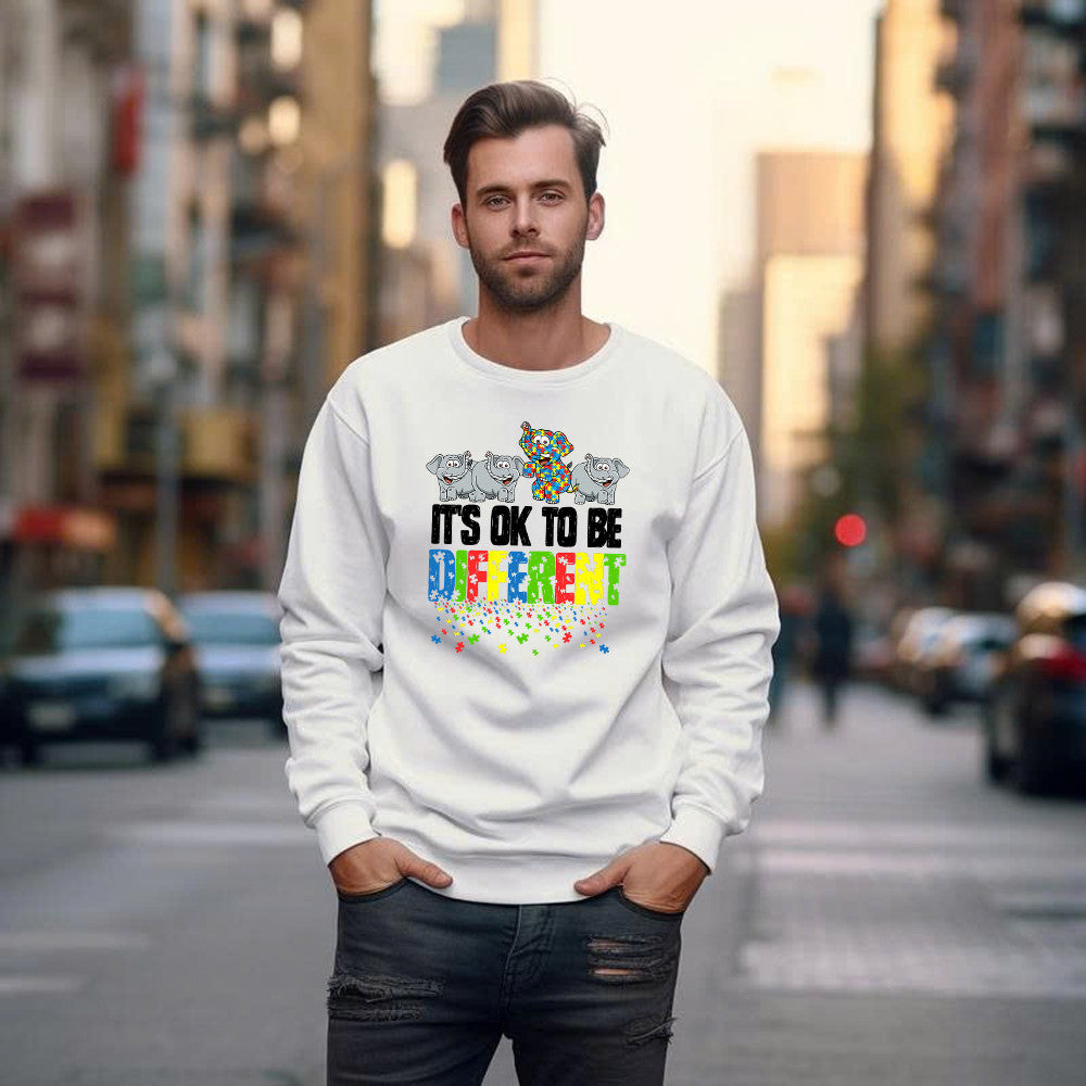It's Ok To Be Different Sweatshirt Funny Elephants Autism Awareness Apparel