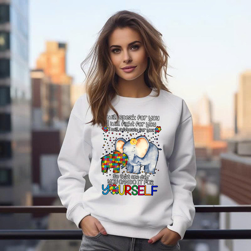 Elephant I Will Speak For You Autism Awareness Sweatshirt Cute Autism Awareness Month Gifts