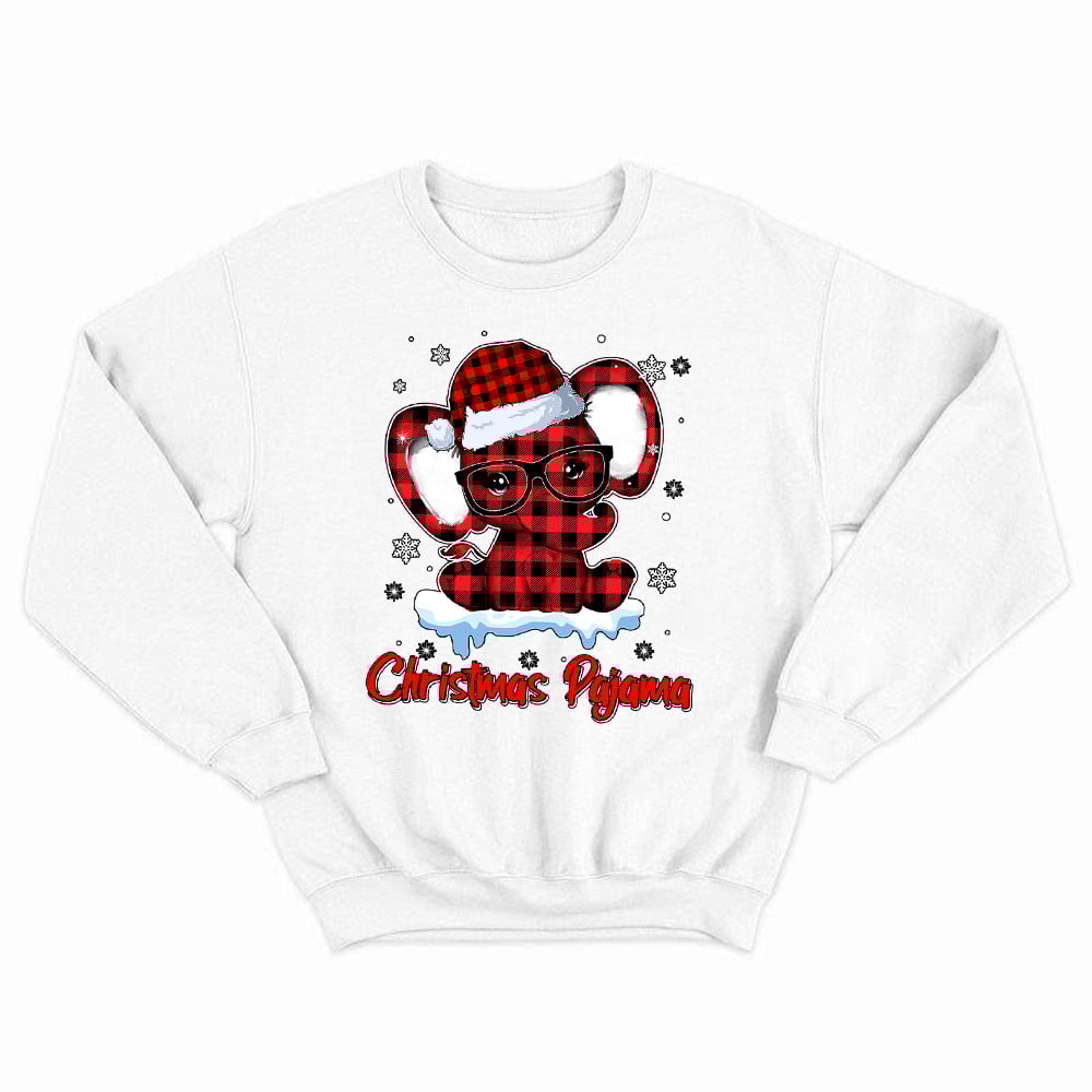 Christmas Pajama Sweatshirt Red Buffalo Plaid Elephant Santa Graphic Sweatshirt Elephant Lovers Gifts