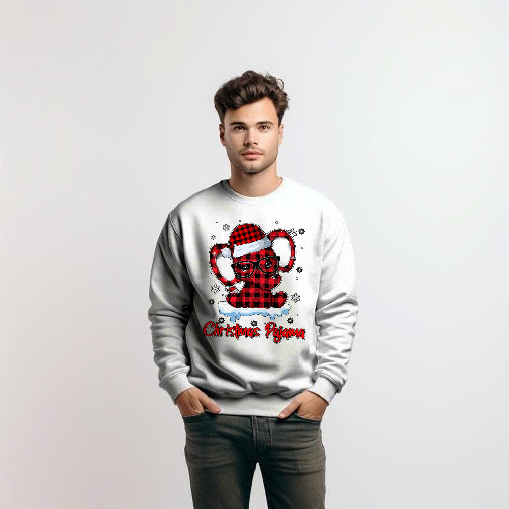 Christmas Pajama Sweatshirt Red Buffalo Plaid Elephant Santa Graphic Sweatshirt Elephant Lovers Gifts