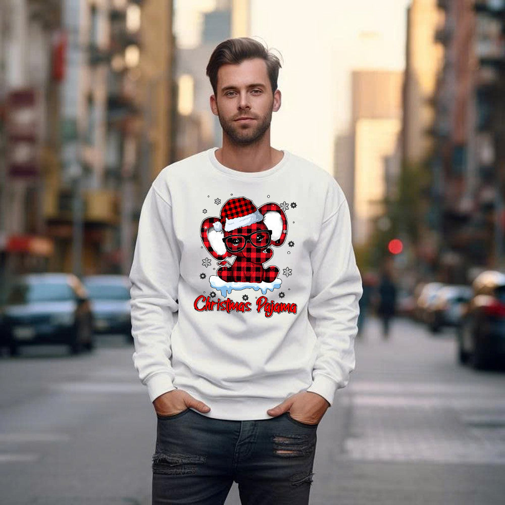 Christmas Pajama Sweatshirt Red Buffalo Plaid Elephant Santa Graphic Sweatshirt Elephant Lovers Gifts