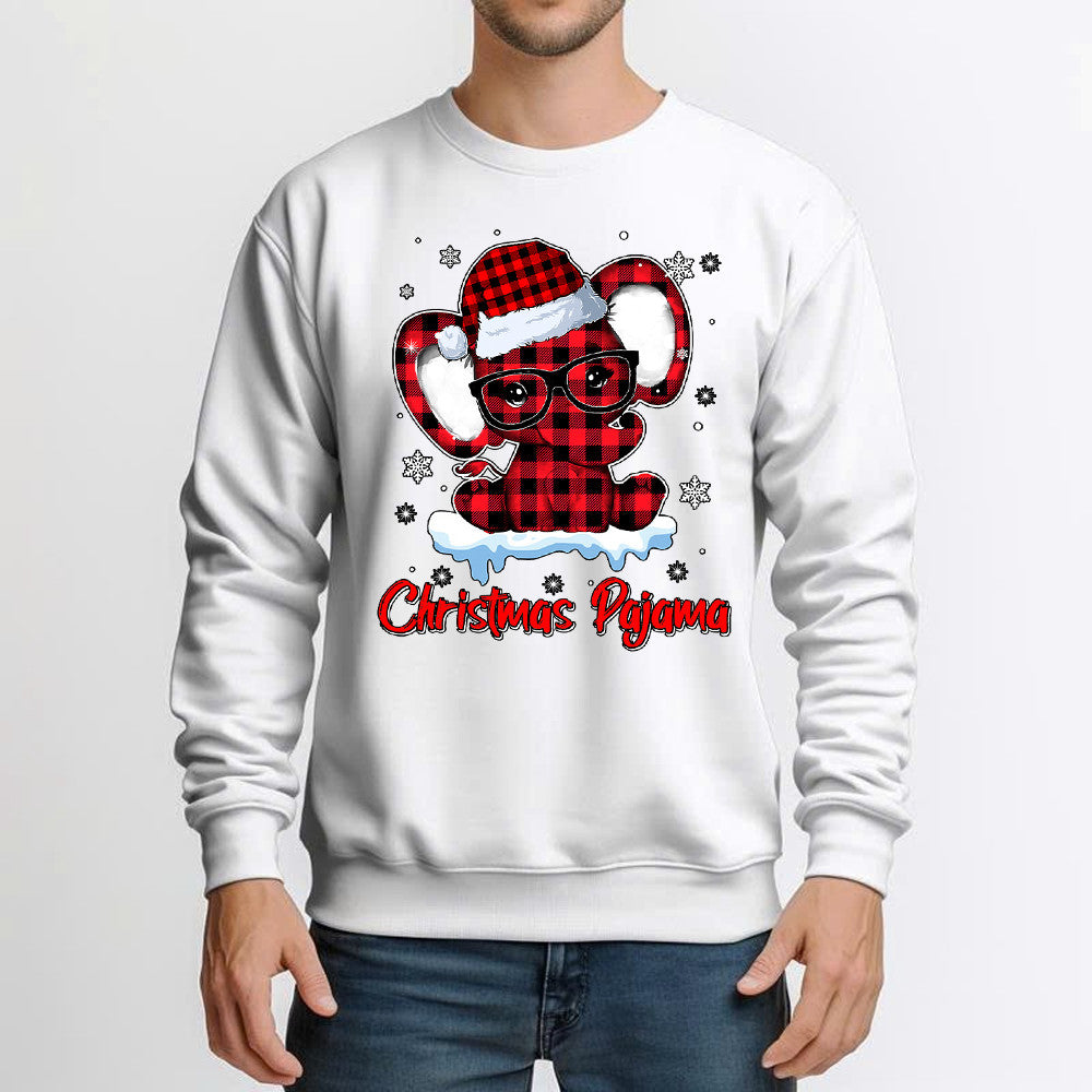Christmas Pajama Sweatshirt Red Buffalo Plaid Elephant Santa Graphic Sweatshirt Elephant Lovers Gifts