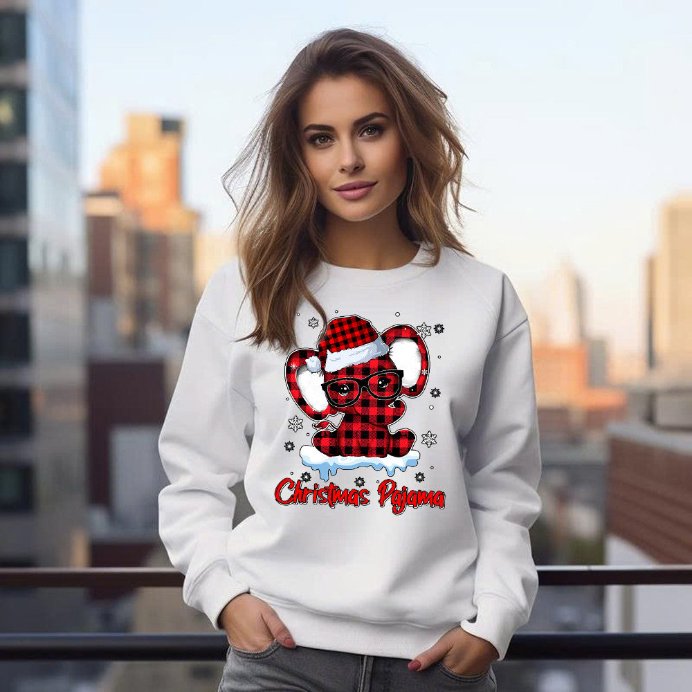 Christmas Pajama Sweatshirt Red Buffalo Plaid Elephant Santa Graphic Sweatshirt Elephant Lovers Gifts
